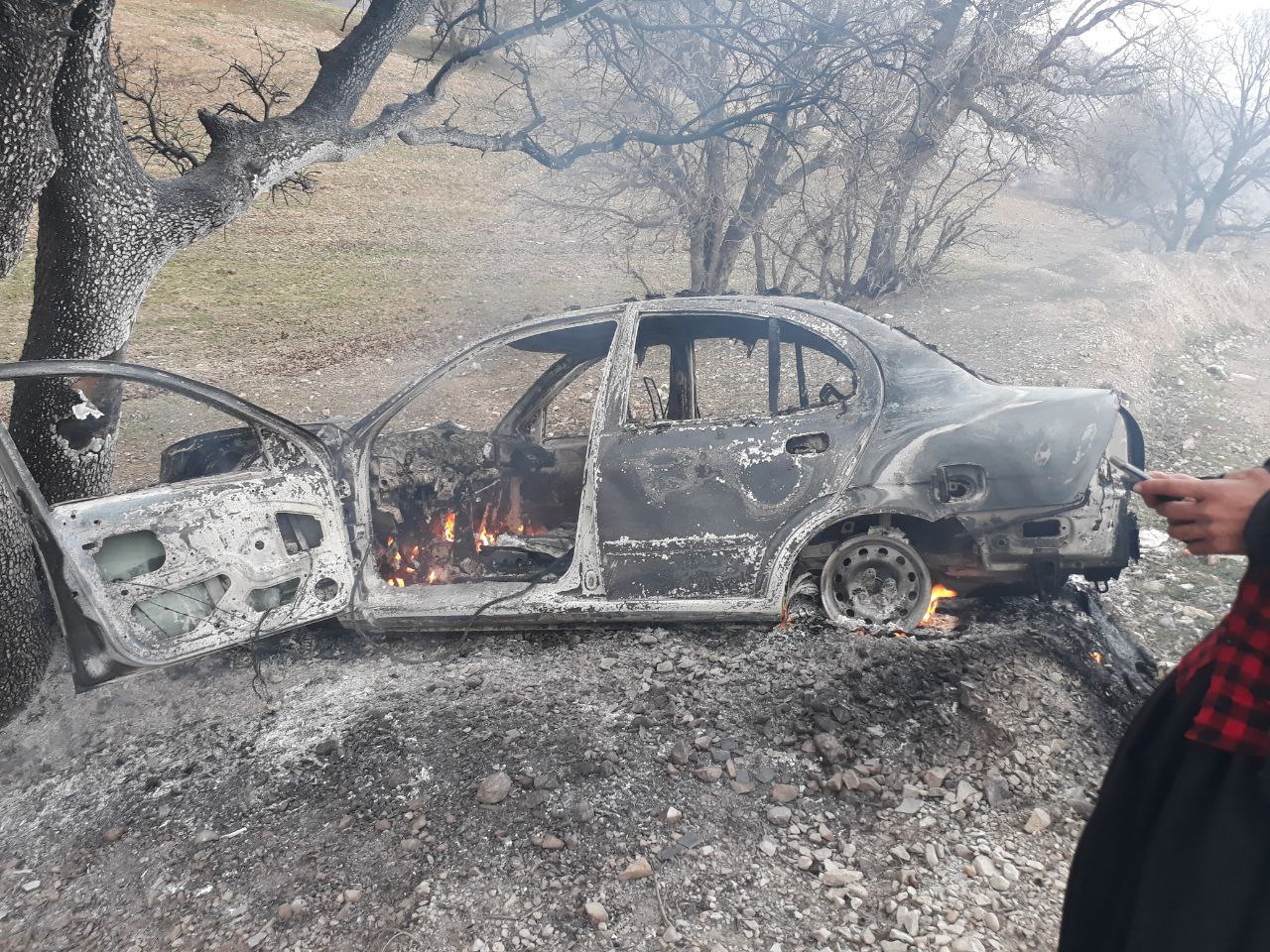 واژگونی و آتش سوزی خودروی تیبا در ثلاث باباجانی